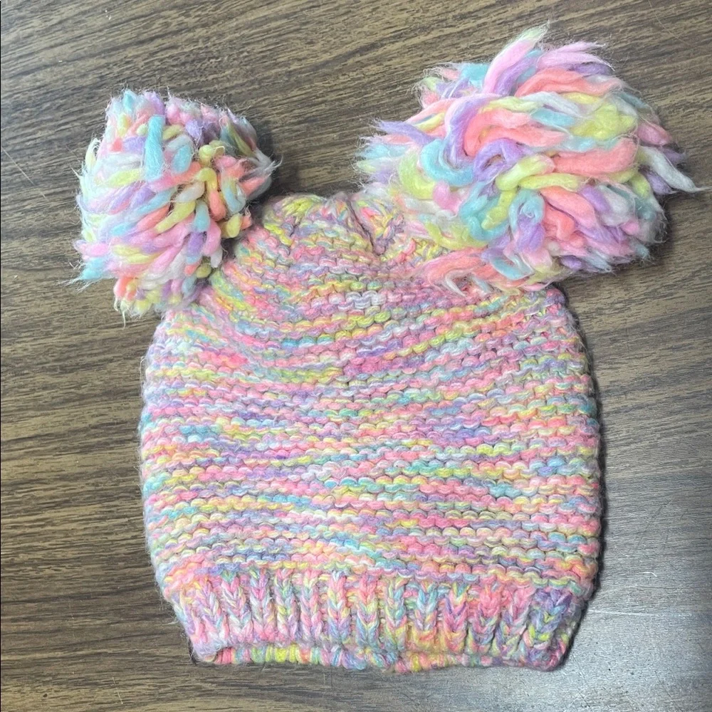 Colorful Knit‎ Beanie with Pom Poms
